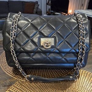 Dkny Quilted Soft Black Leather Shoulder Bag